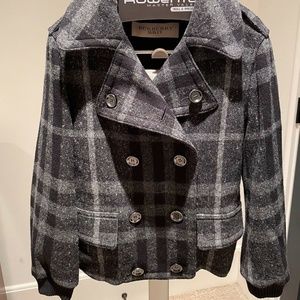 Burberry Brit Women's Wool Black Gray Plaid Bomber Jacket Car Coat, US size 8
